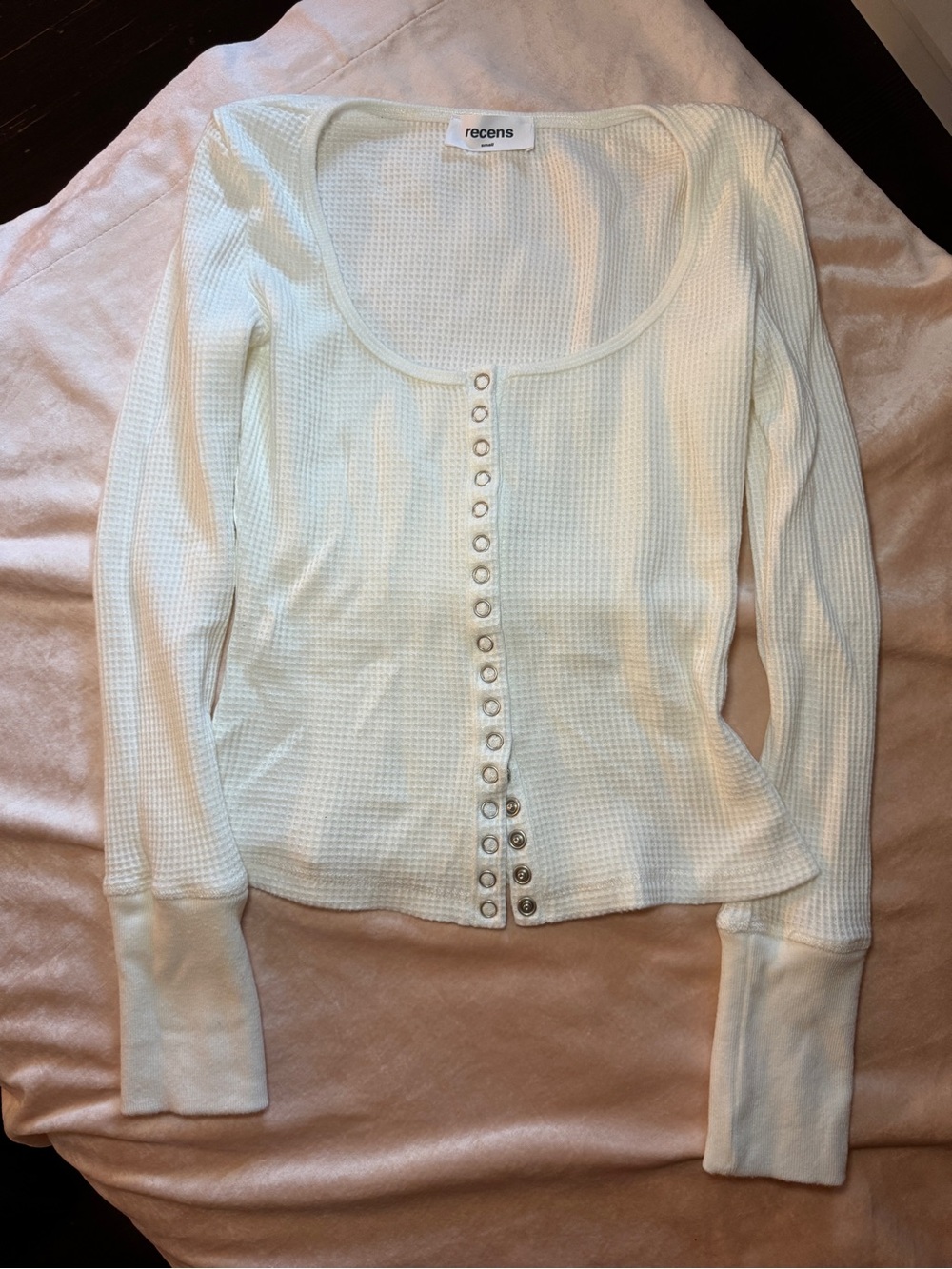 Altar'd State White Waffle-Knit Snap Front Long Sleeve Top